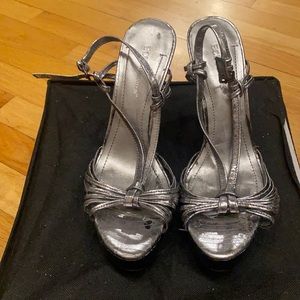 BCBGeneration Silver Stiletto platform strappy sandals